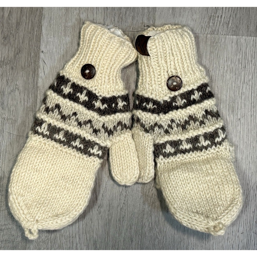 Turtle Fur Women's Artisan Hand Knit Flip Up Mittens 100% Wool Gloves NWOT